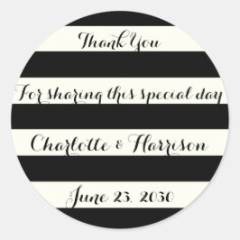 シックなブラックストライプアイボリース結婚スクリプトの好意 ラウンドシール