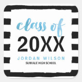 シックなブラックストライプズブルークラス2025卒業 スクエアシール (正面)