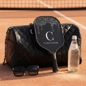 シックなブラックスパークルグリッタードリップスモノグラム ピックルボールラケット