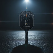 シックなブラックスパークルグリッタードリップスモノグラム ピックルボールラケット