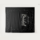 シックなブラックスパークルスクリプトグリッターブライダルシャワー タペストリー (正面(横))