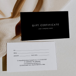 シックなブラックタイポグラフィビジネスのギフト証明書