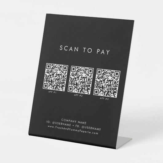 シックなブラックタイポグラフィビジネスQRコードスキャンして支払う 台座サイン (正面)
