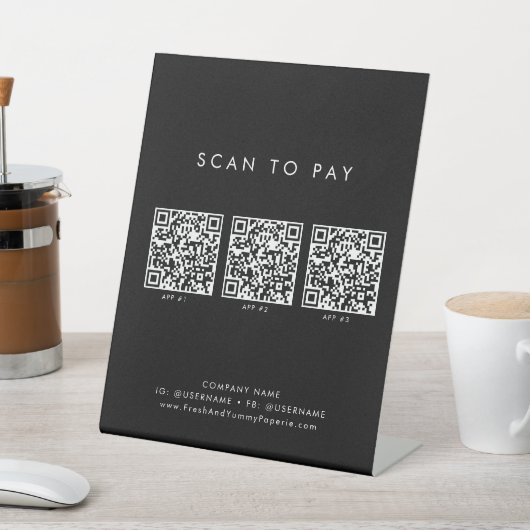 シックなブラックタイポグラフィビジネスQRコードスキャンして支払う 台座サイン (インサイチュ)