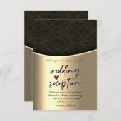 シックなブラックダマスク金ゴールドウェディングレセプション 招待状 (正面/裏面)