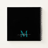 シックなブラックティール（緑がかった色）グリーンモノグラムイニシャルスクリプト名 ノートブック (裏面)
