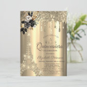 シックなブラックバラエッフェルタワー金ゴールドドリップ 招待状 (スタンド正面)