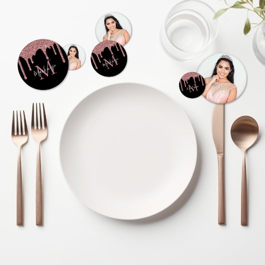 シックなブラックバラ金ゴールドグリッタードリップス誕生日 コンフェッティ