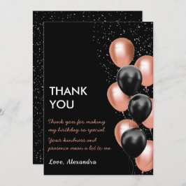 シックなブラックバラ金ゴールドバルーン サンキューカード