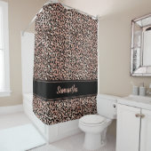 シックなブラックバラ金ゴールドヒョウパーソナライズされたプリント シャワーカーテン (インサイチュ)