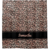 シックなブラックバラ金ゴールドヒョウパーソナライズされたプリント シャワーカーテン (正面)