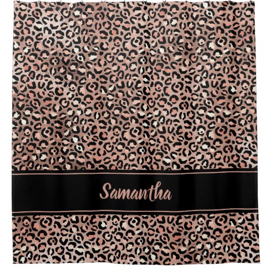 シックなブラックバラ金ゴールドヒョウパーソナライズされたプリント シャワーカーテン (正面)