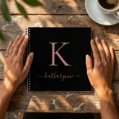 シックなブラックバラ金ゴールドピンクモノグラム名 ノートブック