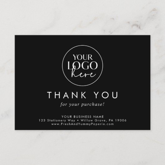 シックなブラックビジネスロゴありがとうご注文 エンクロージャーカード (正面)