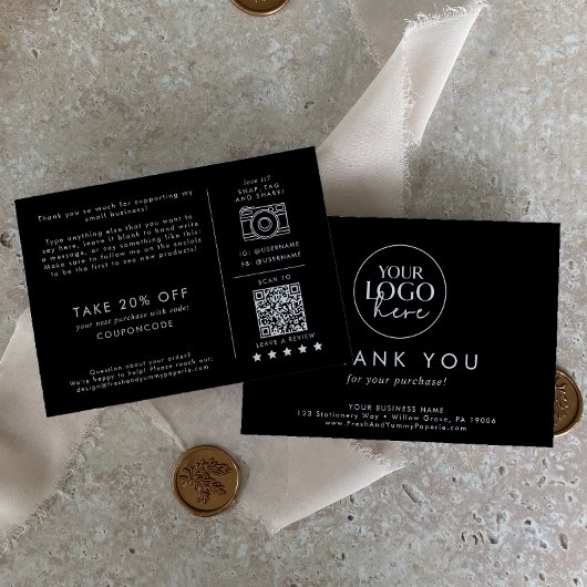 シックなブラックビジネスロゴありがとうご注文 エンクロージャーカード