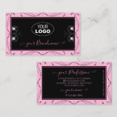 シックなブラックピンクきらめくダイヤモンド追加ロ華美ゴ 名刺 (正面/裏面)