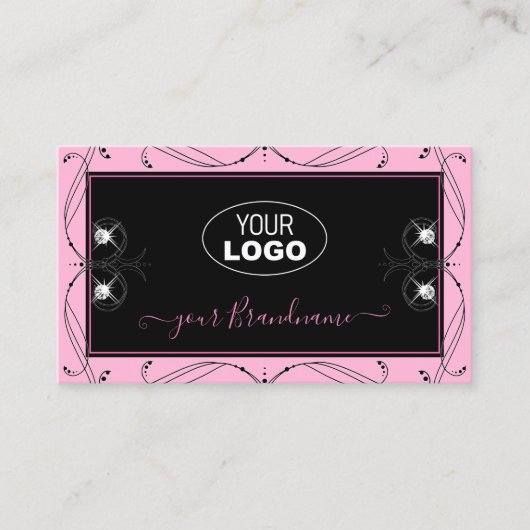 シックなブラックピンクきらめくダイヤモンド追加ロ華美ゴ 名刺 (正面)