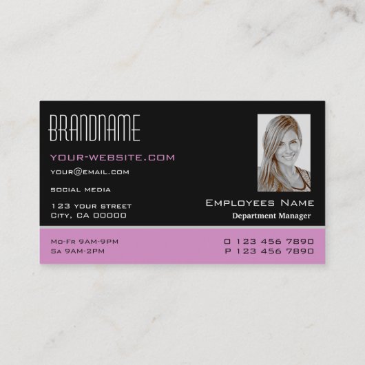 シックなブラックピンクとホワイトとフォトプロフェッショナル 名刺 (裏面)