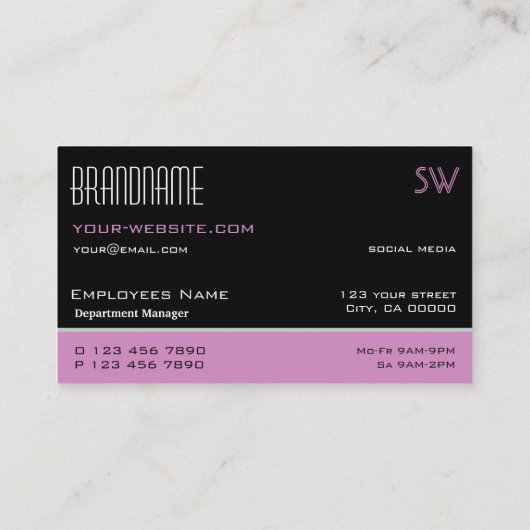 シックなブラックピンクとホワイトモノグラムシンプル付き 名刺 (裏面)