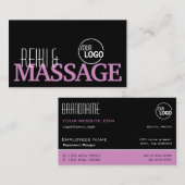 シックなブラックピンクと白シンプルのロスタイリッシュゴ付きロゴ 名刺 (正面/裏面)