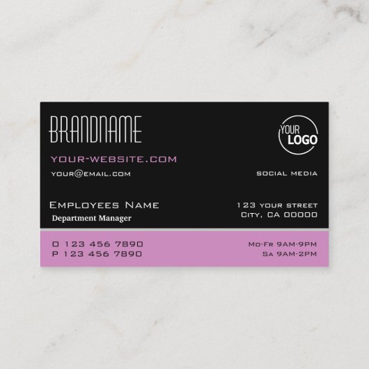 シックなブラックピンクと白シンプルのロスタイリッシュゴ付きロゴ 名刺 (裏面)