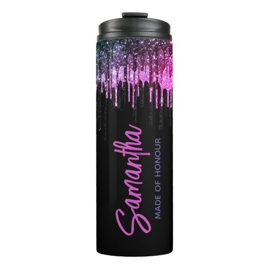 シックなブラックピンクグリッタードリップブライダル記念日 タンブラー (正面)