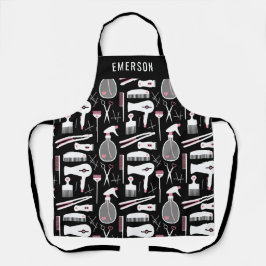 シックなブラックピンクホワイト美容師ツール名の追加 エプロン