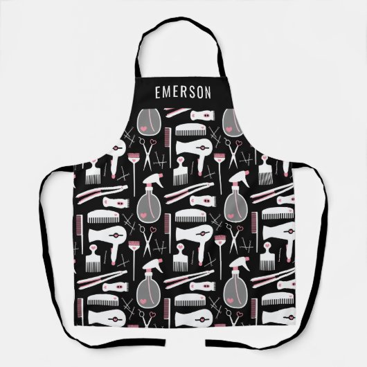 シックなブラックピンクホワイト美容師ツール名の追加 エプロン (正面)