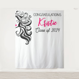 シックなブラックピンク美容師卒業パーティーかわいい タペストリー