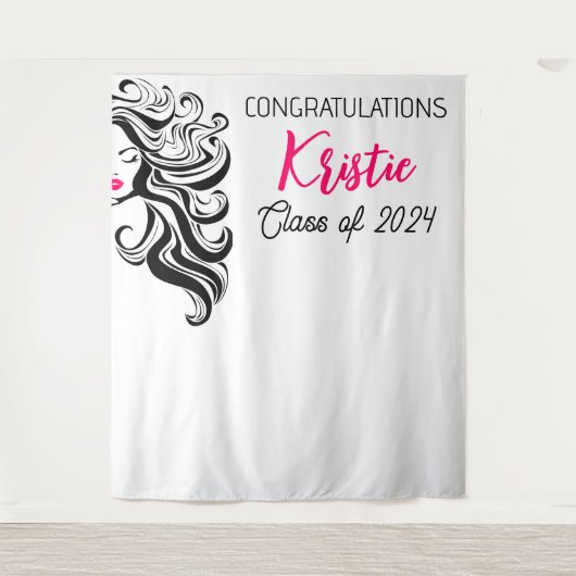 シックなブラックピンク美容師卒業パーティーかわいい タペストリー (正面)