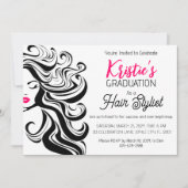 シックなブラックピンク美容師卒業パーティーかわいい 招待状 (正面)