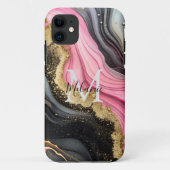 シックなブラックピンク金ゴールドグリッターマーブルモノグラム Case-Mate iPhoneケース (裏面)