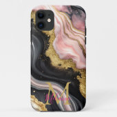 シックなブラックピンク金ゴールドグリッターマーブルモノグラム Case-Mate iPhoneケース (裏面)