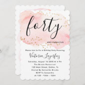 シックなブラックピンク金ゴールドタイポグラフィ40th誕生日 招待状 (正面/裏面)