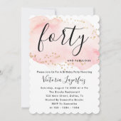 シックなブラックピンク金ゴールドタイポグラフィ40th誕生日 招待状 (正面)