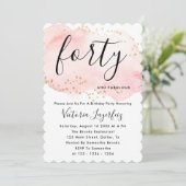 シックなブラックピンク金ゴールドタイポグラフィ40th誕生日 招待状 (スタンド正面)