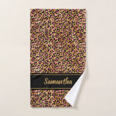 シックなブラックピンク金ゴールドヒョウパーソナライズされたプリント バスタオルセット (ハンドタオル)