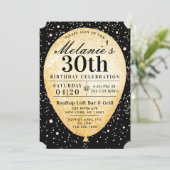 シックなブラックピンク&金ゴールドバルーン誕生日招待状 招待状 (スタンド正面)