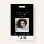 シックなブラックフォトスモールビジネスまたは先生ID バッジ (正面)