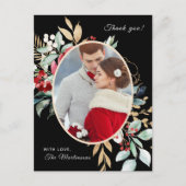 シックなブラックフローラサンキューメッセー結婚ジ ポストカード (正面)