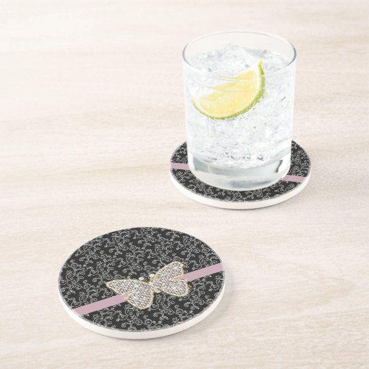 シックなブラックフローラジュエルバタフライ コースター (側面)