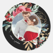 シックなブラックフローラ結婚ホリデイの写真 ラウンドシール (正面)