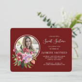 シックなブラックブルゴーニュフローラをテーマにしたフォトスイート16 招待状 (スタンド正面)