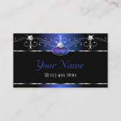 シックなブラックブルースクイグルスパークルジュエリーイニシャル 名刺 (正面)