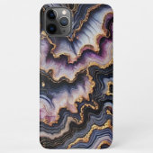 シックなブラックブルーバイオレットパープル金ゴールド大理石パターン iPhoneケース (裏面)