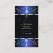 シックなブラックブルーパープル華美オーナメントイニシャル 名刺 (裏面)