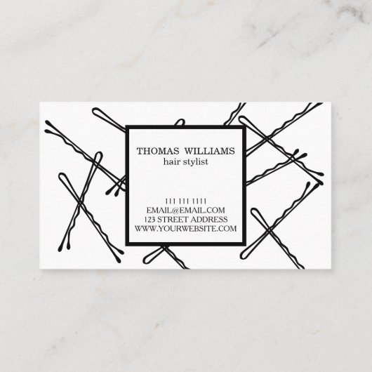 シックなブラックボビーピン美容師サロン 名刺 (裏面)