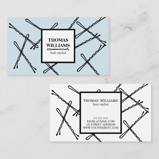 シックなブラックボビーピン美容師サロン 名刺 (正面/裏面)