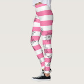 シックなブラックマンダラスオンピンクと白ストライプ色 レギンス (左)