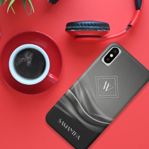 シックなブラックメタリックラグジュアリーモノグラム iPhone X ケース
